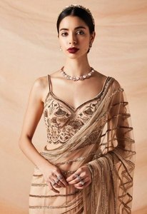 Ropa india y pakistaní estilo Bollywood Net Saree con bordado de codding trabajo Fancy Party Wear - Product Image 5