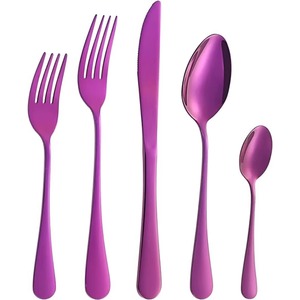 Couverts en acier inoxydable utilisés dans les ustensiles de cuisine Table Café Usage domestique Couverts finis enduits de couleur rose Poignée ronde Lot de 5 - Product Image 1