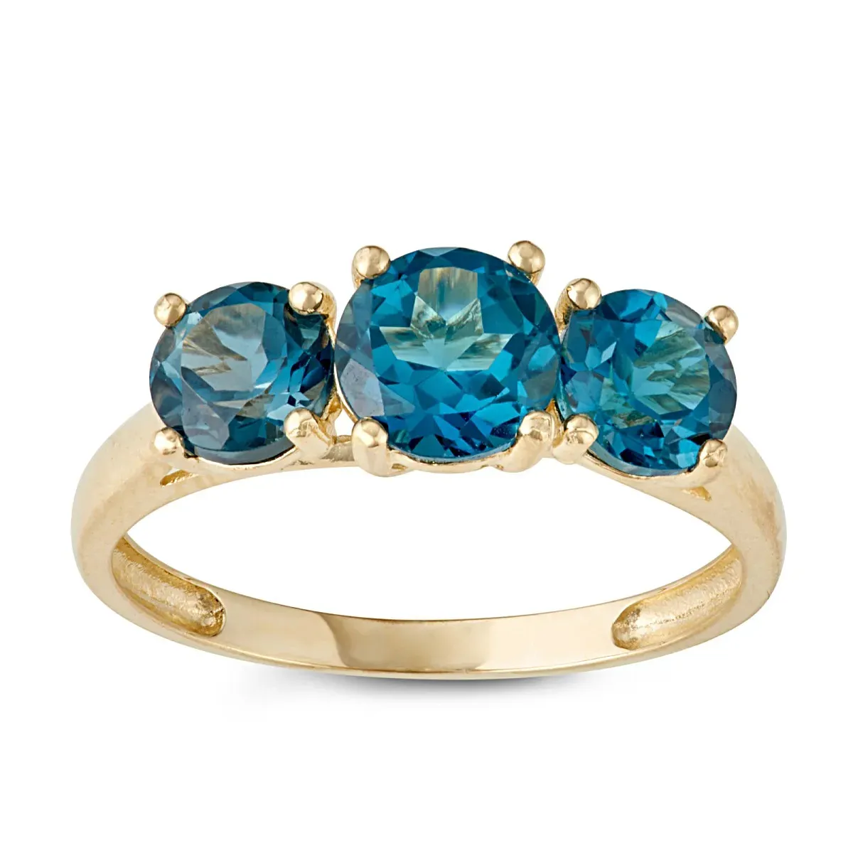 सेलेस्टियल ब्लूज़: लंदन ब्लू पुखराज 3-स्टोन 10K पीले सोने की अंगूठी | एक कालातीत रत्न पहनावा में लालित्य का त्रिगुट