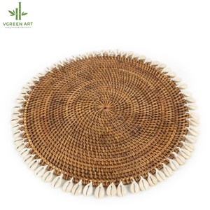 เสื่อหวายสานธรรมชาติทำมือพร้อมเปลือกหอยสำหรับตกแต่งจากผู้จำหน่ายหัตถกรรมเวียดนาม - Product Image 2