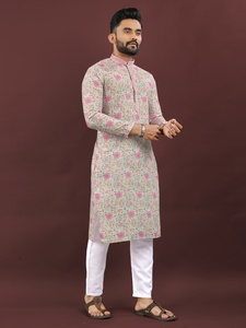 Semi-lin attrayant avec impression numérique Kurta Pajama exportateur mondial et fournisseur de Surat au taux le plus bas - Product Image 5