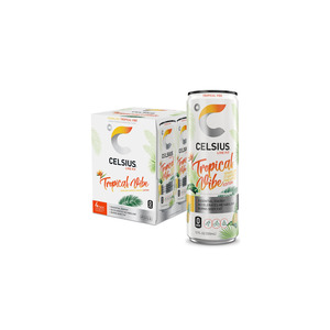 Efervescente y refrescante bebida energética Celsius Tropical Vibe, perfecta para estilos de vida activos