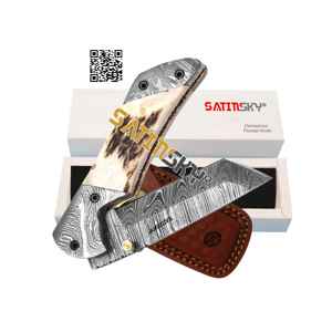 Cuchillo de bolsillo Damasco de 8,5 "con mango de madera Wengi, regalo de caza plegable, alto carbono 1095 + 15N20 - Product Image 5