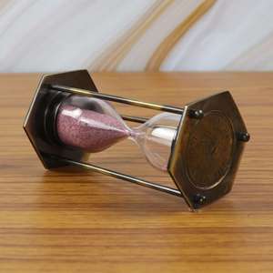 นาฬิกาทรายทองเหลืองทรงหกเหลี่ยมลายทะเลแบบโบราณนาฬิกาทรายจับเวลา2นาทีของขวัญครบรอบวันเกิด - Product Image 1