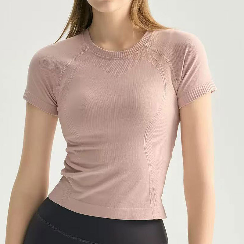 Women Slim Fit Yoga Workout T-Shirt Short Sleeve Breathable Quick Dry Four-Way Stretch 100% Nylon Running Fitness Top Custom