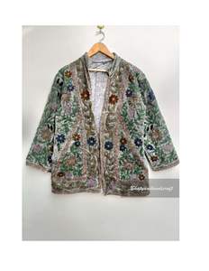 Suzani-Chaqueta larga bordada a mano para invierno, abrigo cálido, chaqueta acolchada de algodón, regalo para ella - Product Image 1