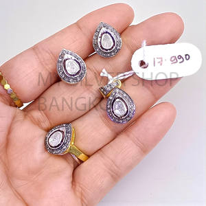 Magnifique ensemble de bijoux en argent plaqué or 925 avec pierres précieuses Polki, fait à la main, bijoux de mariage, cadeau - Product Image 2