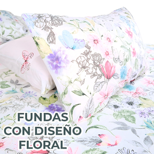 Set Copripiumino Floreale a Righe 4 Pezzi Misura King Include Un Lenzuolo con Angoli, Un Lenzuolo Piatto e Due Federe in Cotone - Product Image 1