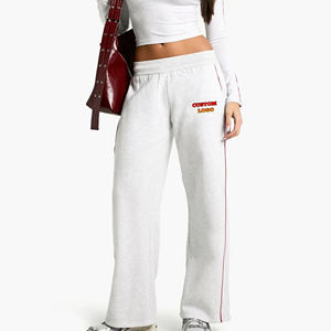Pantalones de chándal informales de Invierno para mujer con logotipo personalizado al por mayor, mezcla de poliéster y algodón, detalle de encaje, cintura elástica, rectos de alta calidad - Product Image 1