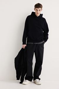 Sweat à capuche coupe ample et décontractée pour homme doublé en jersey de coton mélangé noir à manches longues avec poches latérales kangourou - Product Image 6