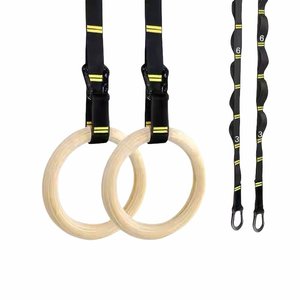 Wooden Gymnastics Rings Adjustable Suspension Trainer Non Slip Pull Up Rings Numbered <b>Straps</b> for Home Gym - Product Image 2