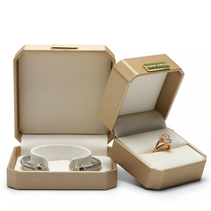 Octagonal Champagne Gold PU Leather Jewelry <b>Box</b> Custom <b>Ring</b> Bangle Bracelet Packaging Storage Cases Bulk - Product Image 2