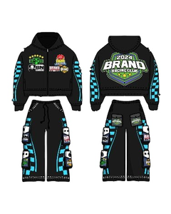 Ensemble de survêtement d'hiver personnalisé de haute qualité 2026, sweat à capuche zippé avec poches latérales, effet délavé soleil, 100% coton, impression personnalisée - Product Image 3