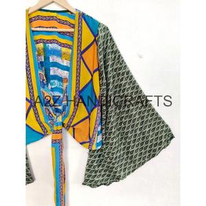 เสื้อคลุมผ้าไหมสไตล์ใหม่สำหรับผู้หญิงลายดอกไม้และจุดวินเทจแฟชั่นทอหลากสีสำหรับฤดูร้อน - Product Image 4