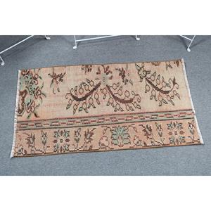 Vintage Rug, Small 2x3.5 ft Turkish Rug, <b>Brown</b> Green Bordered <b>Wool</b> Rug - Product Image 3