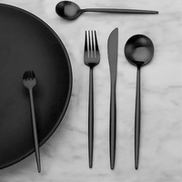 Ensemble de couverts en métal noir pour vaisselle de table de mariage ensemble de couverts de dîner en acier miroir fabrication artisanale