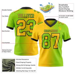 OEM qualité supérieure logo personnalisé vert fluo jaune noir maille dégradé mode maillot de football américain authentique maillot de football - Product Image 2