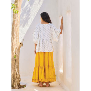 Bohemian <b>Linen</b> Knit Print Top and Skirt <b>Set</b> for Summer Casual - Product Image 6