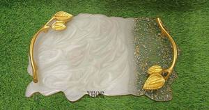 Bandeja gris para servir con asas, bandeja decorativa, mesa de centro, bandeja acrílica para desayuno, té, mesa de comida, encimera de tocador otomana - Product Image 2