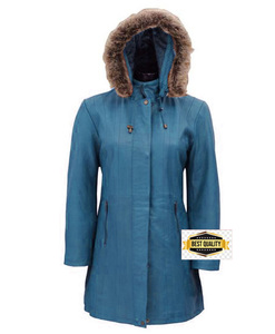 Chaqueta larga azul oscuro para mujer de calidad superior personalizada, piel de cordero auténtica, característica impermeable, carcasa de piel sintética duradera - Product Image 6