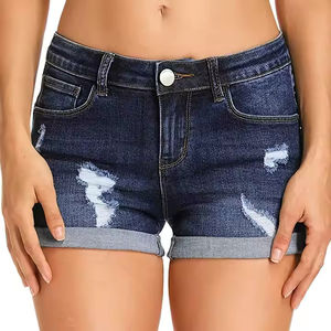 Women Distressed Denim Shorts Stretch High Waist Vintage Wash Streetwear Button Casual Fashion Wear for Summer Outdoor - Product Image 6