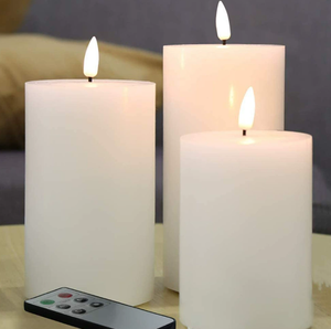 TOOWIN Bougies de pilier sans flamme en cire véritable blanche avec télécommande, bougies de batterie LED scintillantes à dessus plat lot de 3 - Product Image 2