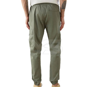 Pantalones Cargo de algodón informales para hombre con multibolsillos, pantalones de entrenamiento teñidos lisos ligeros, Parte delantera plana de cintura media - Product Image 4