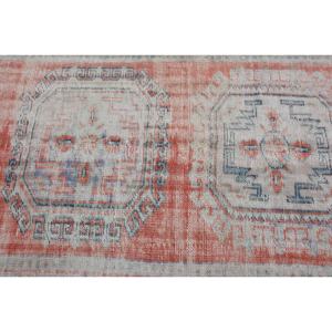 Alfombra turca vintage de 3,8x9,9 pies, naranja, beige, tejido plano de lana con patrón de retazos para decoraciones de sala de estar o uso en el pasillo - Product Image 5