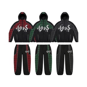 Ensemble de survêtement unisexe à manches longues avec capuche et fermeture éclair sur le devant, en polyester respirant léger, style streetwear d'hiver pour adulte 2 en 1 - Product Image 1