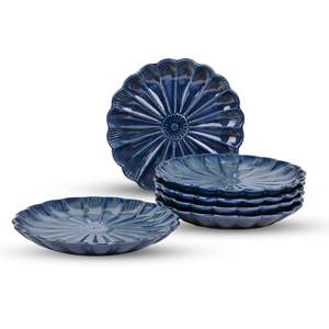 Ensemble de 6 assiettes en céramique bleu sarcelle à motif floral moderne, 10,5 pouces, vaisselle en porcelaine pour mariages, fêtes, hôtels, cuisines - Product Image 4
