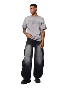 Custom Men's Mid Straight Baggy Jeans High Quality Distressed Wash Lightweight Denim Streetwear Casual All Autumn <b>Winter</b> Summer - Product Image 2