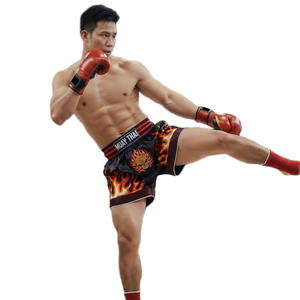 Pantalones Cortos de Boxeo Muay Thai Negros de Satén Elástico y Transpirable con Logotipo Personalizado para Hombre, Bordado de Calavera en Fuego, Kickboxing MMA - Product Image 3