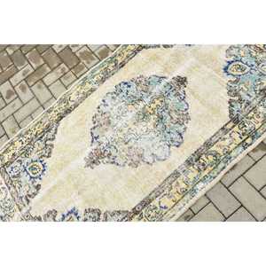 Alfombra Vintage, Alfombra Decorativa de 3.4x6.4 pies, Alfombra de Lana Azul y Amarilla - Product Image 5