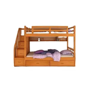 Eco-Friendly Material Minimalist Wooden Bunk Bed With Stairs and Storage Customable Design and Color Bunk Bed For Kids Furniture