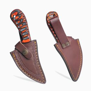 Vente en gros de coutellerie OEM ODM personnalisée Couteau de chasse en acier Damas Manche en bois rouge Lame fixe avec étui en cuir Couteau - Product Image 5