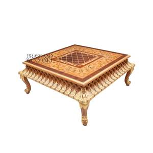 Table basse carrée avec incrustation florale complexe et base en bois sculpté pour une décoration intérieure élégante et intemporelle - Product Image 3
