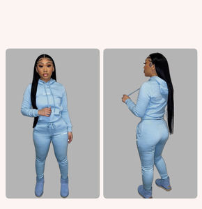 Conjunto Deportivo de Invierno para Mujer, Talla Grande, Color Sólido, 100% Algodón, Sudadera con Capucha y Pantalones Jogger de Dos Piezas - Product Image 6