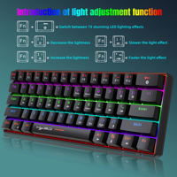 Clavier de jeu filaire mini HXSJ portable 60% avec rétroéclairage LED bleu, interface USB compatible avec les ordinateurs portables Windows, PC, Mac, utilisation au bureau