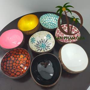 Tazón de lujo de cáscara de coco lacada con diseños variados, artesanía, arte popular, colorido, Coco-Eco Vietnam - Product Image 4