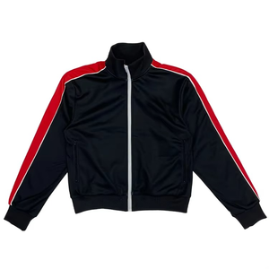 Survêtement unisexe en molleton noir et rouge rayé à capuche, design sportif, respirant, 100% coton, vêtements d'automne pour adultes avec poches latérales - Product Image 2
