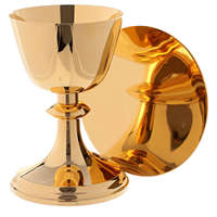 Ensemble Calice et Patène en Laiton Doré avec Motifs en Relief, Décoration Religieuse, Coupe de Communion pour l'Autel de l'Église, la Messe et les Cérémonies