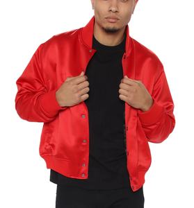 Chaqueta universitaria de satén lista para pedidos en grupo, chaqueta Bomber de béisbol OEM personalizada para equipos de eventos, ropa de calle, prendas de vestir exteriores de moda - Product Image 4