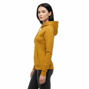 Sweat à capuche unisexe personnalisé en molleton épais de couleur ambre, coupe ample, vente en gros, streetwear abordable, sweat à capuche vierge - Product Image 3