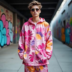 Ensemble survêtement coupe-vent pour homme à capuche personnalisé - Réversible Respirant 100% nylon - Product Image 1