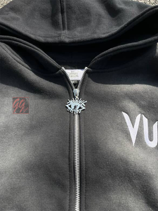 Sweat à capuche personnalisé pour hommes 450GSM Heavyweight Crop Hoodie Sun Faded Wash Boxy Fit with Metal Zipper Embroidery Logo Cotton Fleece Hoodie - Product Image 5