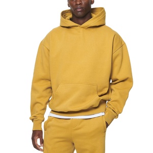 Custom Logo Label 500gsm Heavyweight Pullover Hoodies 100% Cotton Dropped Shoulders <b>yellow</b> color Oversized Men's Boxy Hoodies - Product Image 3
