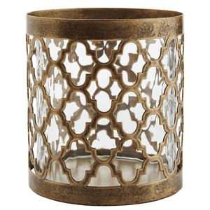 Porte-bougie rond en métal élégant, conçu pour l'esthétique de la maison, avec des bords lisses et un effet lumineux chaleureux - Product Image 1