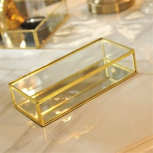 Petite moyenne grande boîte à bijoux en verre clair personnalisée or avec couvercle en verre boîte à bijoux en verre en laiton doré avec logo imprimé or petite - Product Image 4