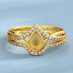 925 argent Sterling 18K 14K plaqué or 8x6mm poire forme lunette anneau CZ réglage femmes bricolage à la main charme bijoux composants - Product Image 4