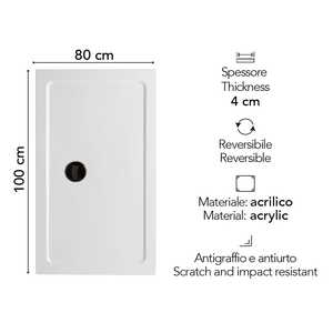 Receveur de douche en acrylique blanc Aosta 100x80 - Fournitures pour salle de bain et toilettes - Product Image 3
